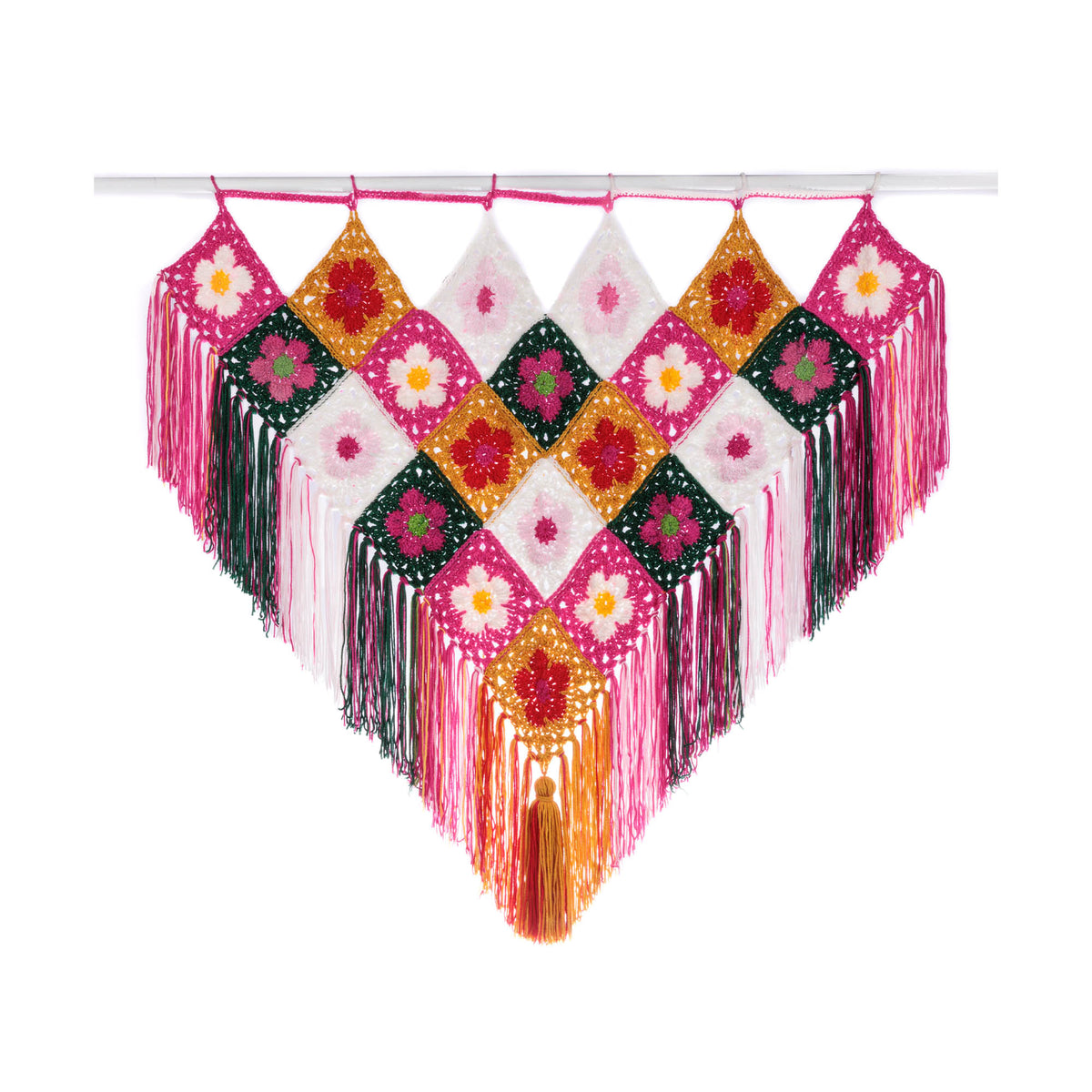Flower Power Crochet Wall Hanging made using Red Heart yarn