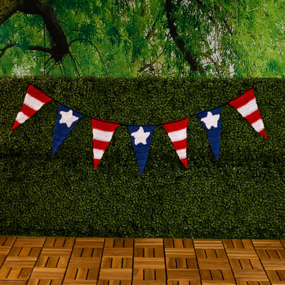 Red Heart Stars and Stripes Crochet Pennant Banner Stars And Stripes Crochet Pennant Banner made using Red Heart yarn in a styled lifestyle setting