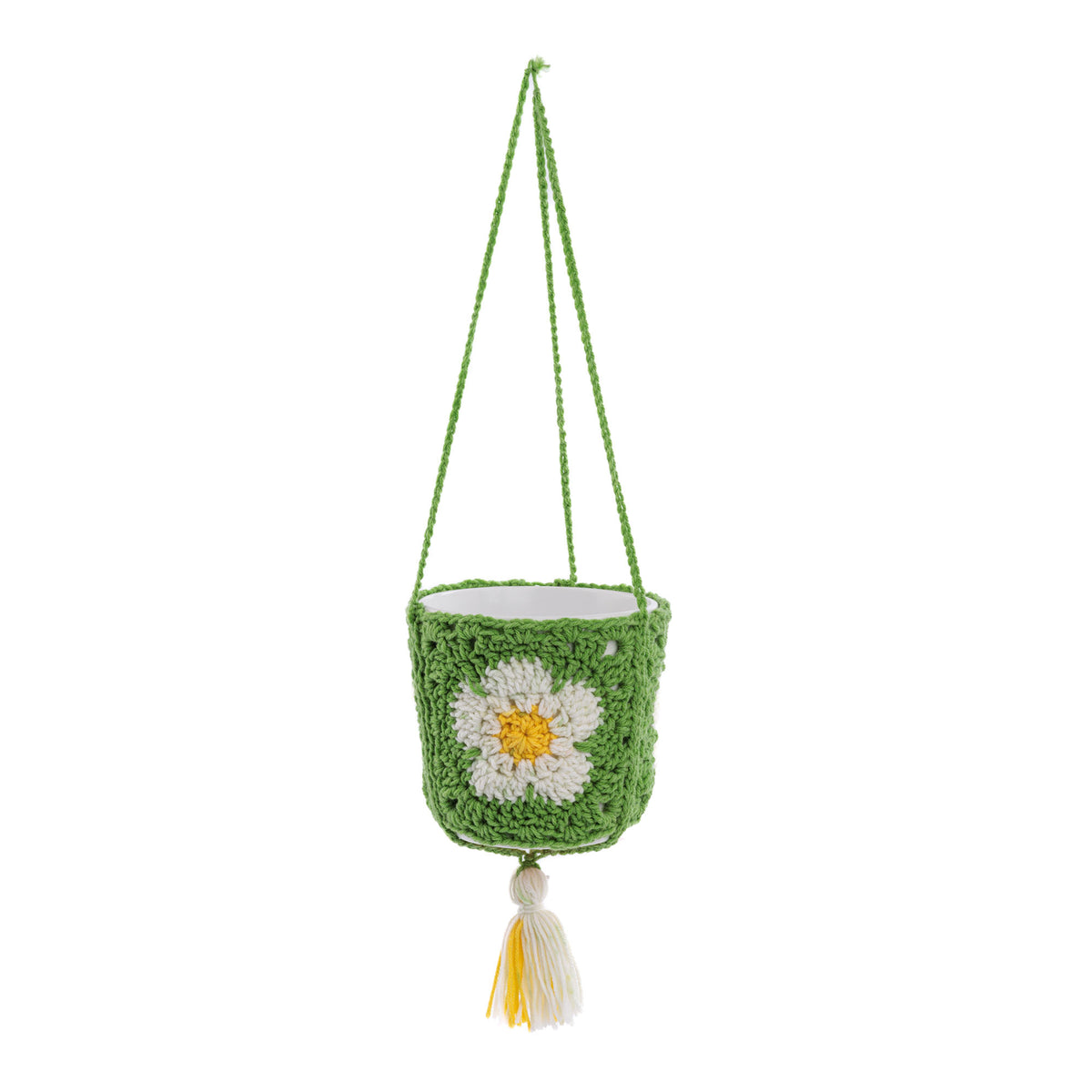 Crochet Enchanter Planter made using Red Heart yarn