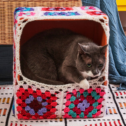 Red Heart Pawsome Patchwork Crochet Granny Square Pet Bed Crochet Pet Bed made in Red Heart All in One Granny Square Yarn
