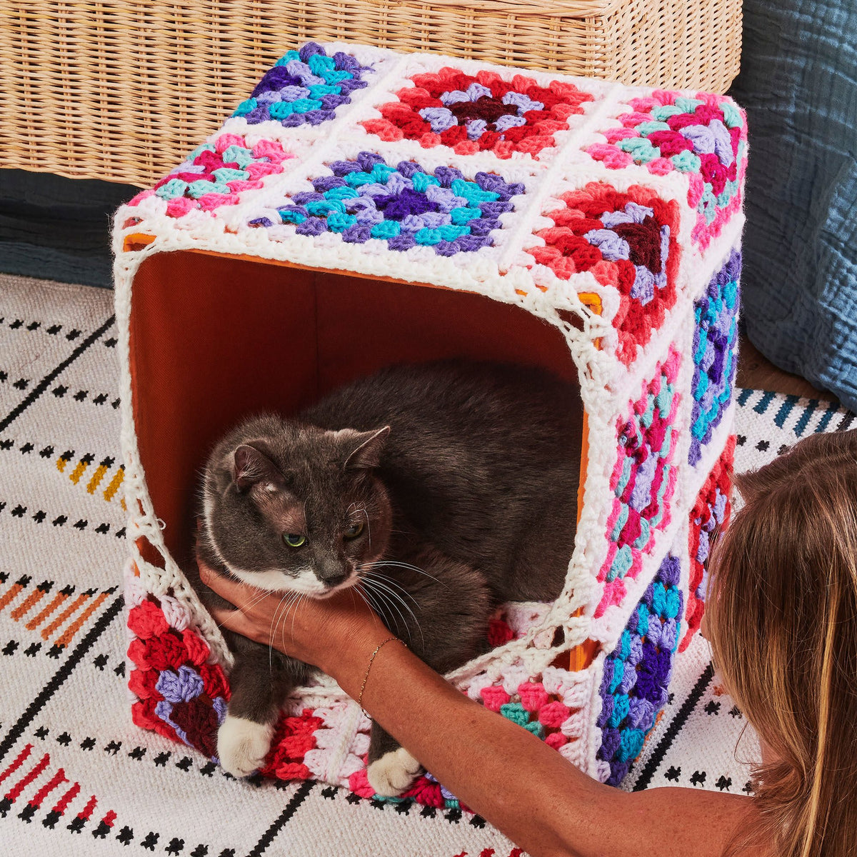 Crochet Pet Bed made in Red Heart All in One Granny Square Yarn