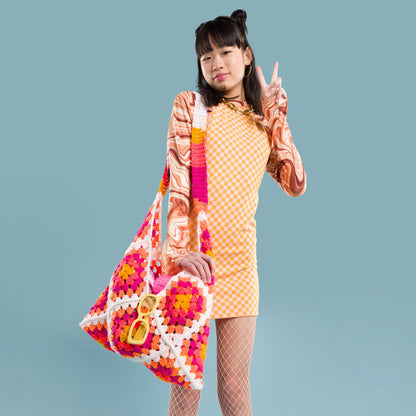 Red Heart Crochet Granny Square Serenity Bag Citrus Twist