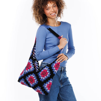 Red Heart Crochet Granny Square Serenity Bag Hyper Violet