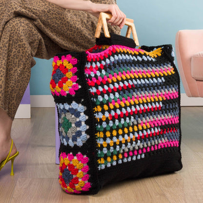 Red Heart Granny Squares & Stripes Crochet Tote Granny Squares & Stripes Crochet Tote made using Red Heart yarn