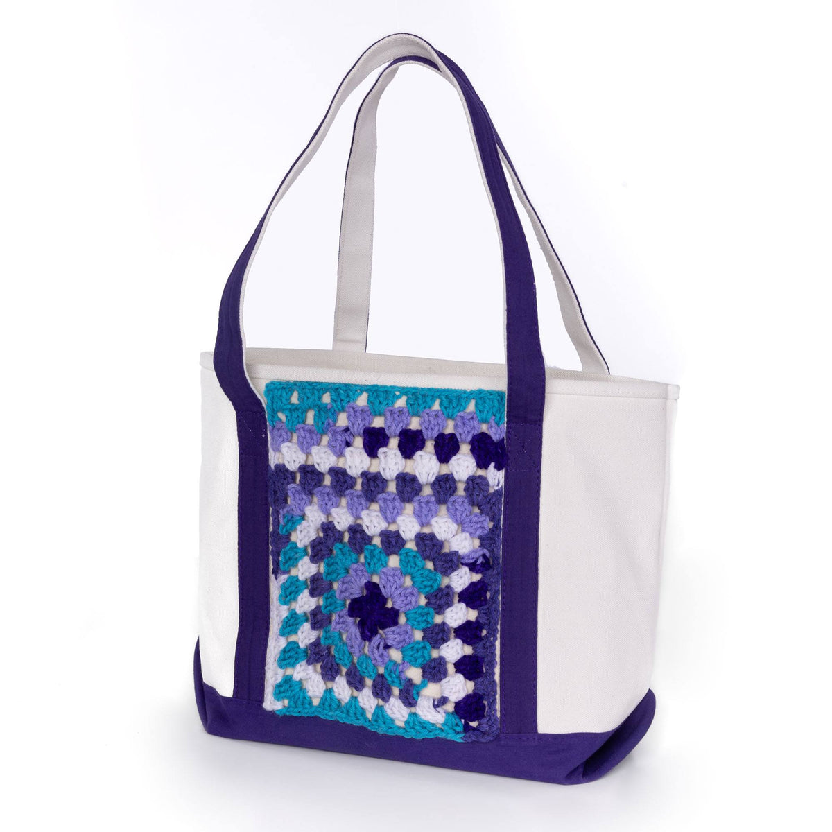 Crochet Granny Stitch Upcycled Tote made using Red Heart yarn