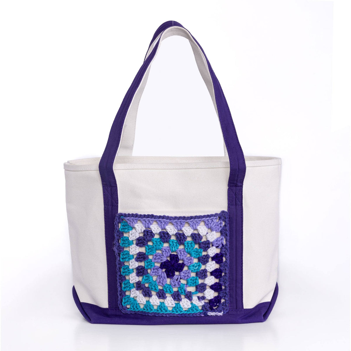 Crochet Granny Stitch Upcycled Tote made using Red Heart yarn