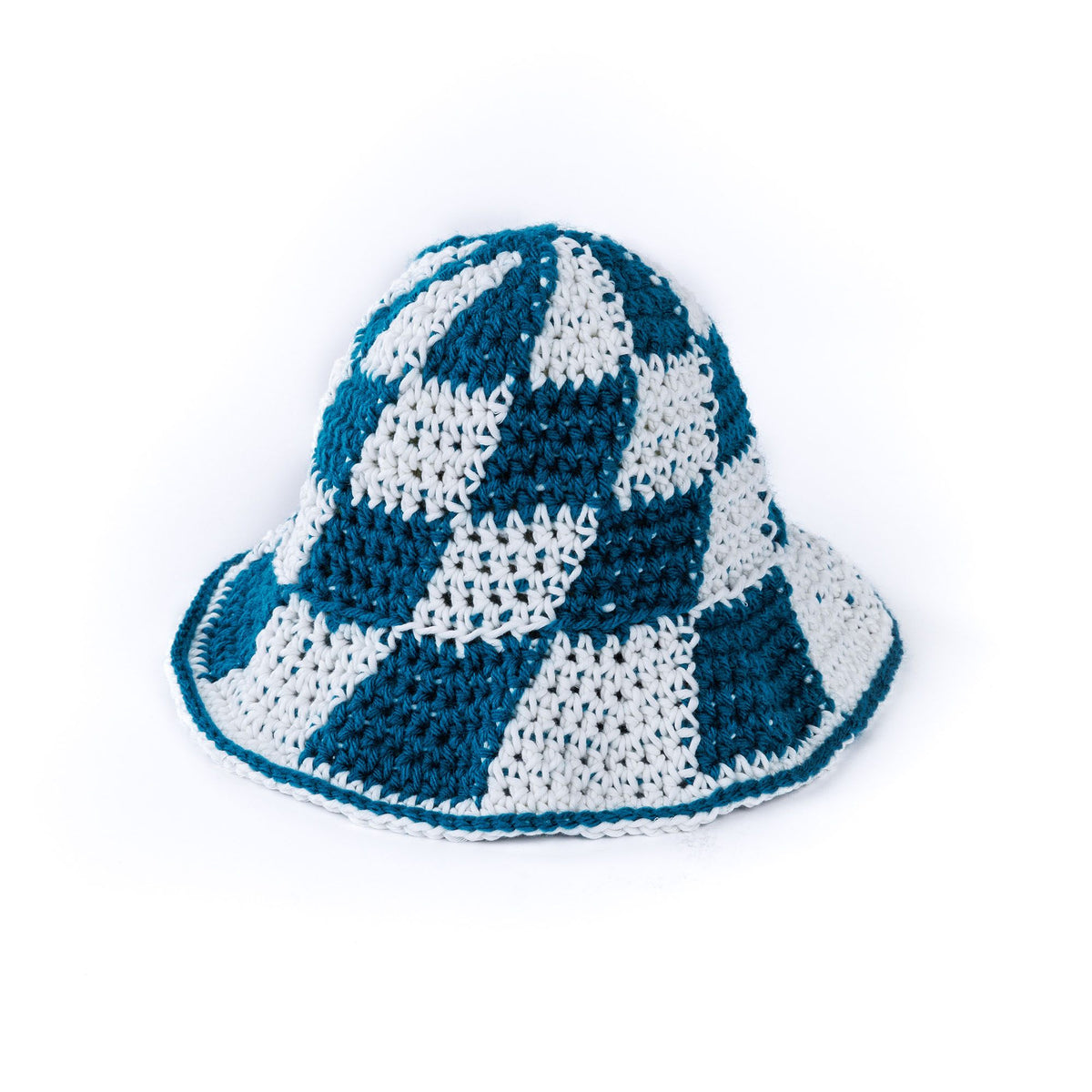 Crochet Glow-Y Checkerboard Hat made using Red Heart yarn
