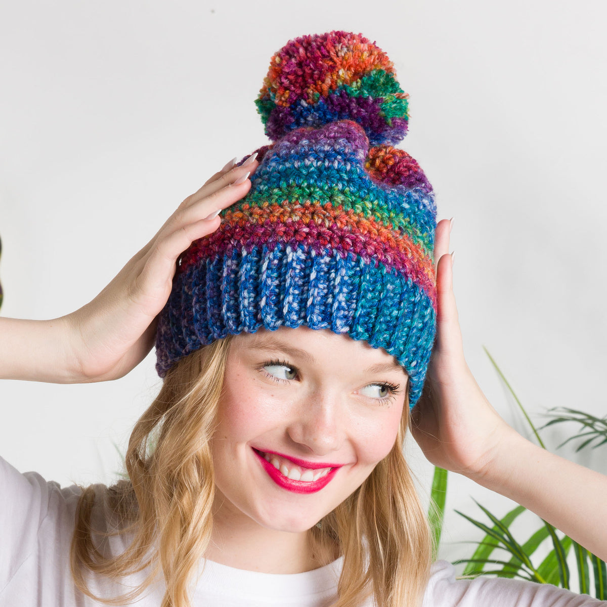 Crochet Color Bits Hat made using Red Heart yarn