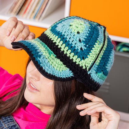 Red Heart Crochet Upcycled Granny Cap Cyber Leaf