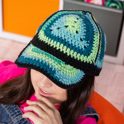 Red Heart Crochet Upcycled Granny Cap Cyber Leaf