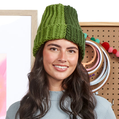 Red Heart Color Duo Crochet Rib Beanie Version 1