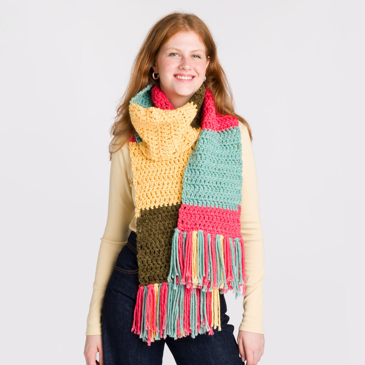 Super Beginner Crochet Scarf made using Red Heart yarn