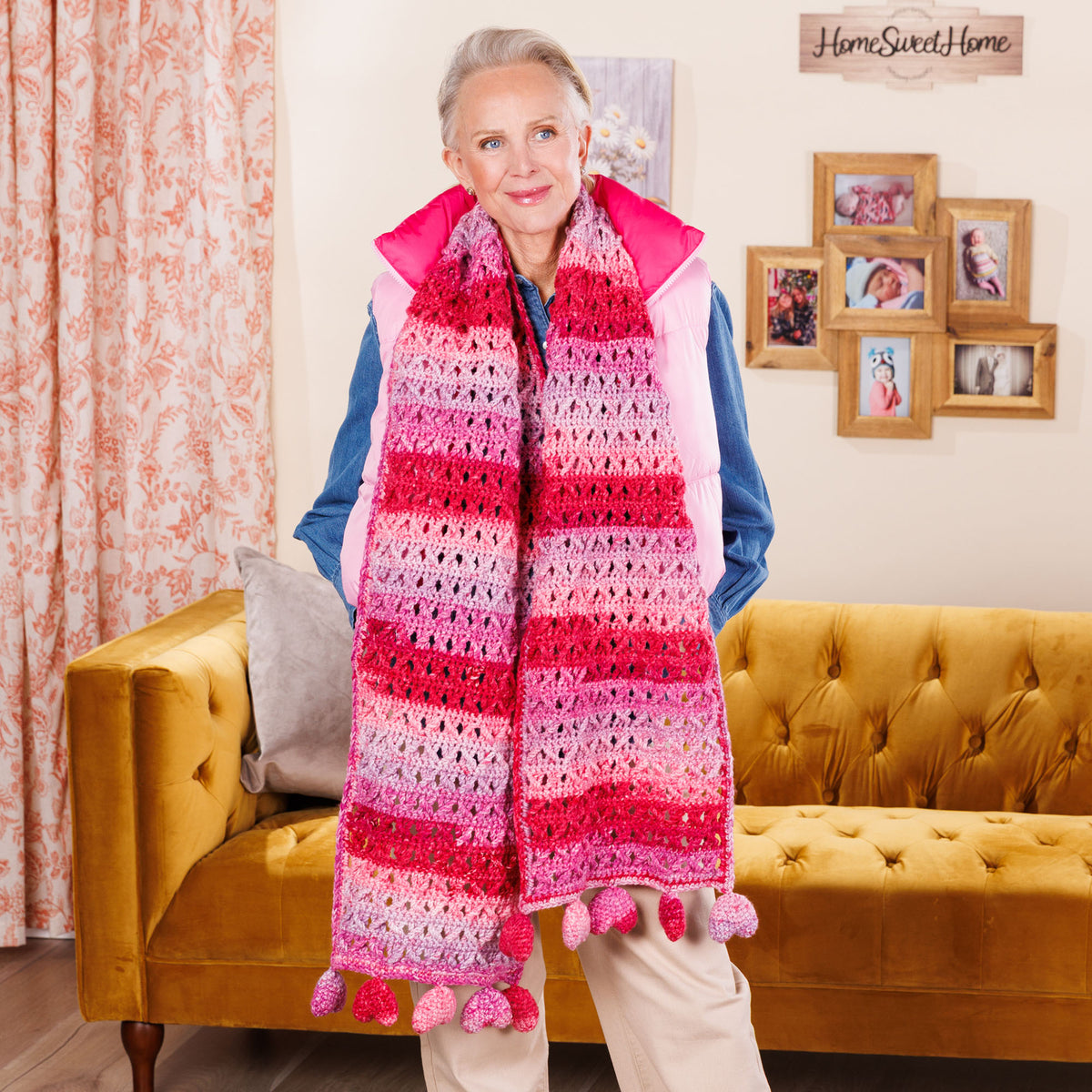 Xoxo Crochet Scarf made using Red Heart yarn