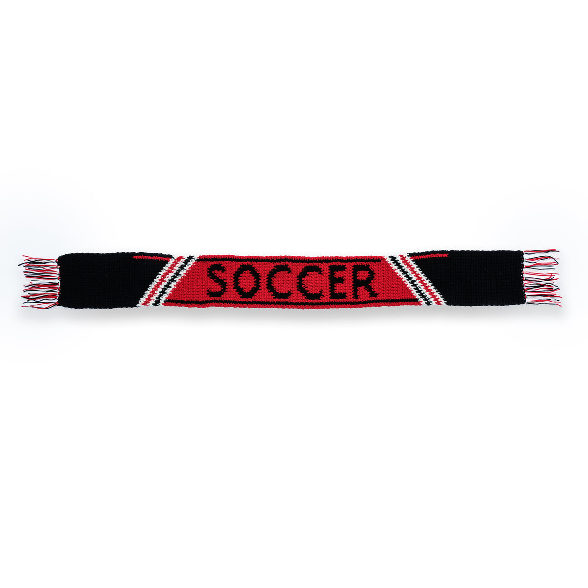 Team Pride Crochet Scarf made using Red Heart yarn on a white background