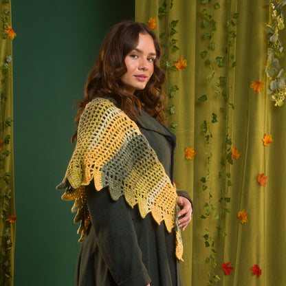 Red Heart Dragon’s Hoard Crochet Shawl Dragon’S Hoard Crochet Shawl made using Red Heart yarn in a styled lifestyle setting