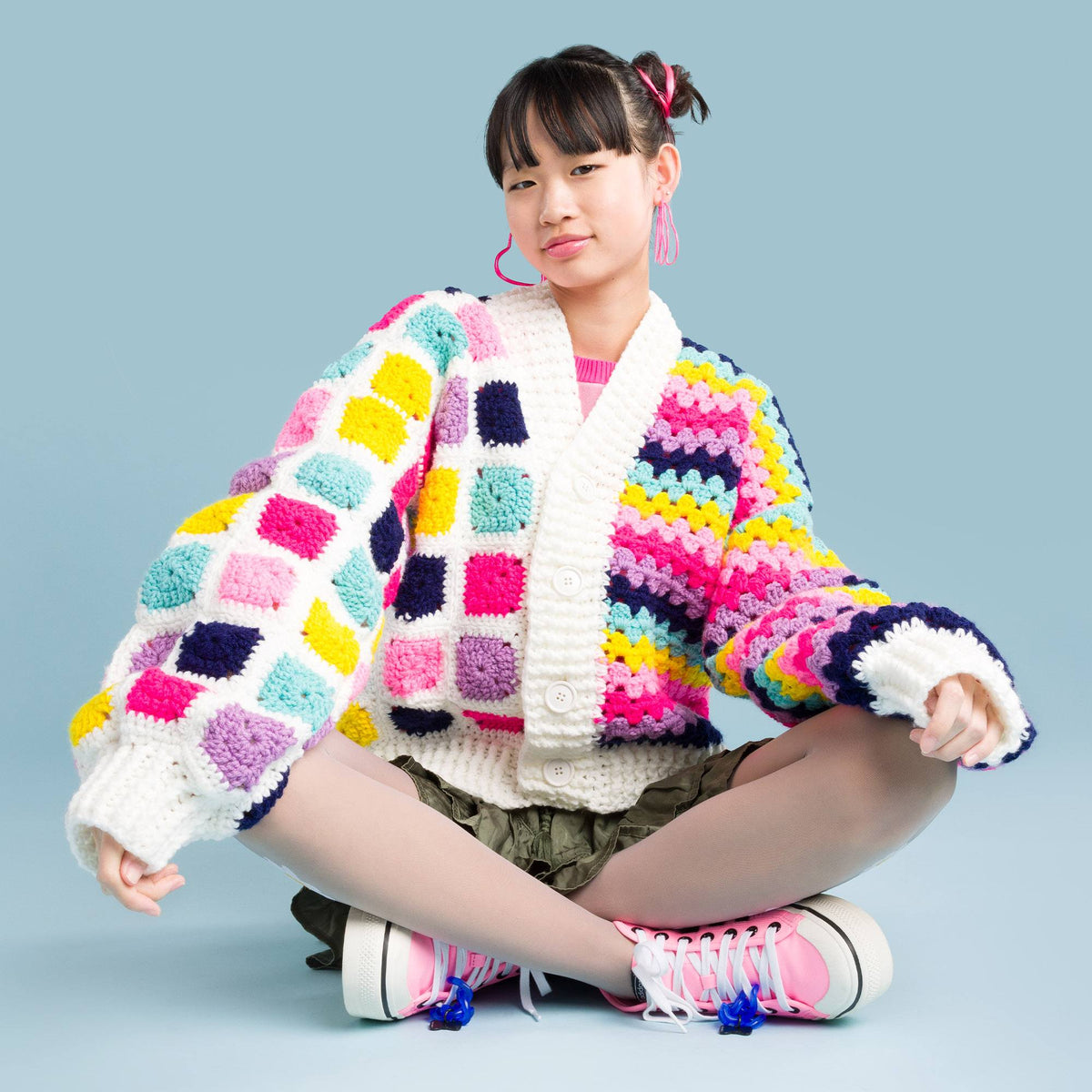 On The Bright Side Crochet Cardigan made using Red Heart yarn