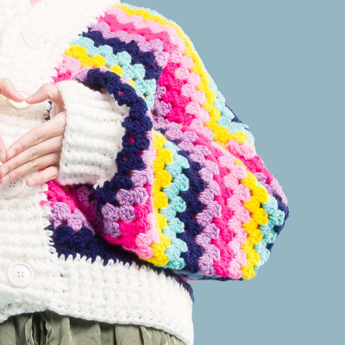 On The Bright Side Crochet Cardigan made using Red Heart yarn