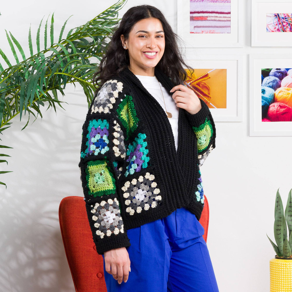 Granny Trio Crochet Cardigan made using Red Heart yarn