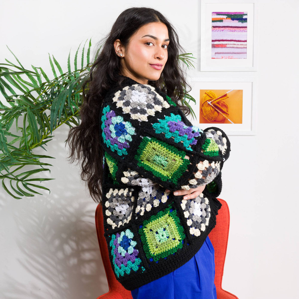 Granny Trio Crochet Cardigan made using Red Heart yarn