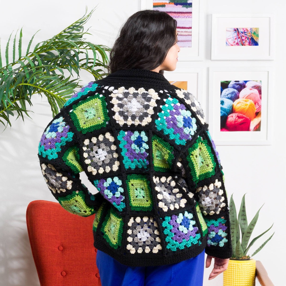 Granny Trio Crochet Cardigan made using Red Heart yarn