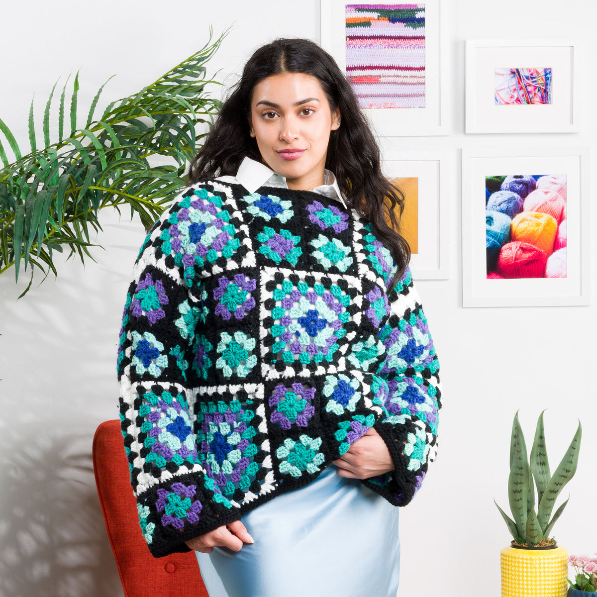 Granny Patch Crochet Pullover made using Red Heart yarn