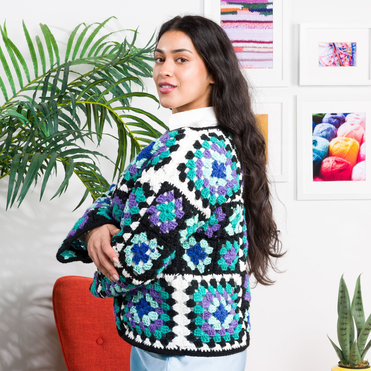Granny Patch Crochet Pullover made using Red Heart yarn