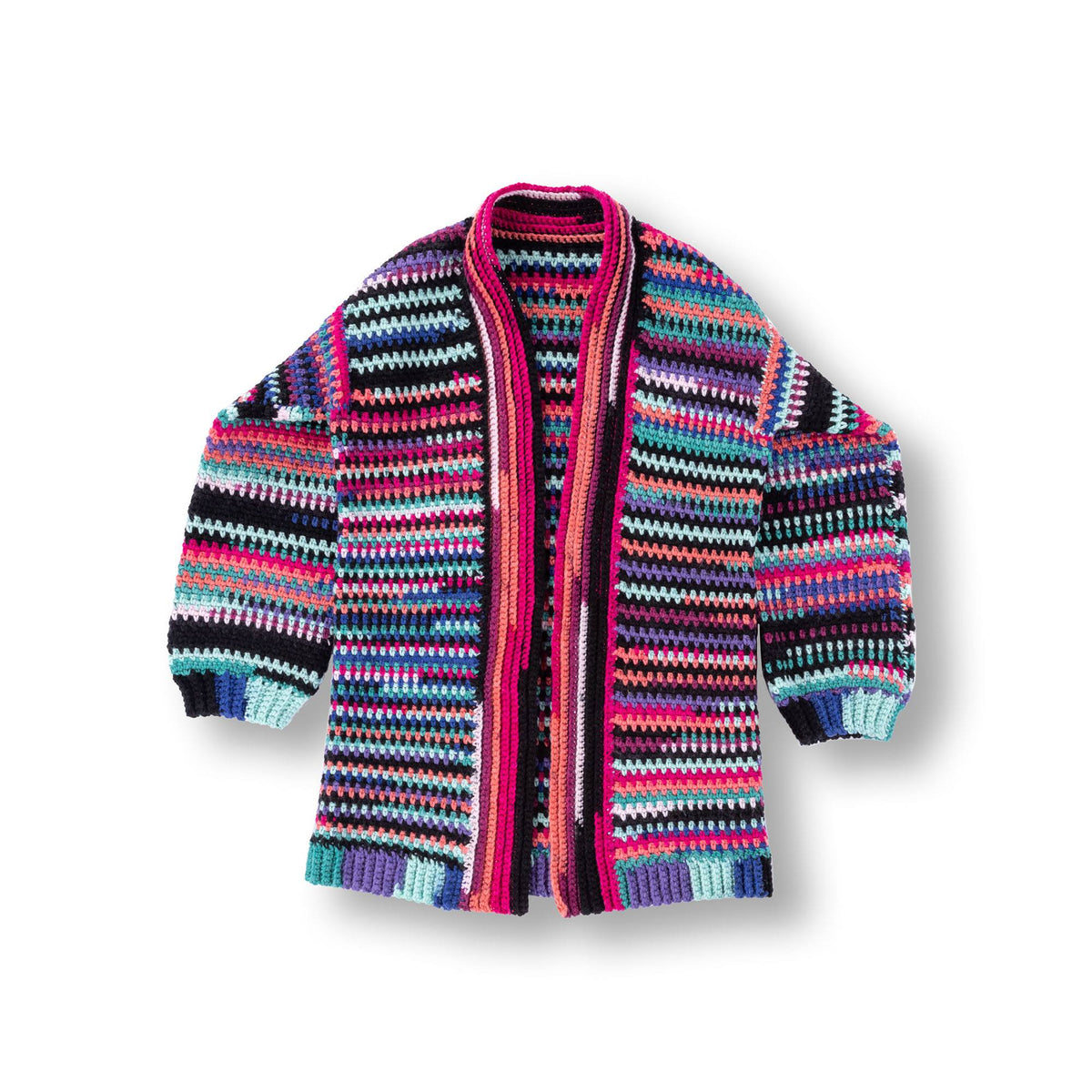 Vivid Stripes Crochet Cardigan made using Red Heart yarn