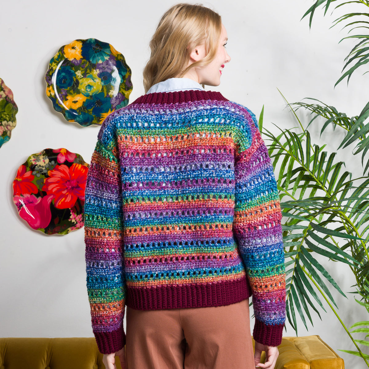 Crochet Airy Stripes Cardigan made using Red Heart yarn