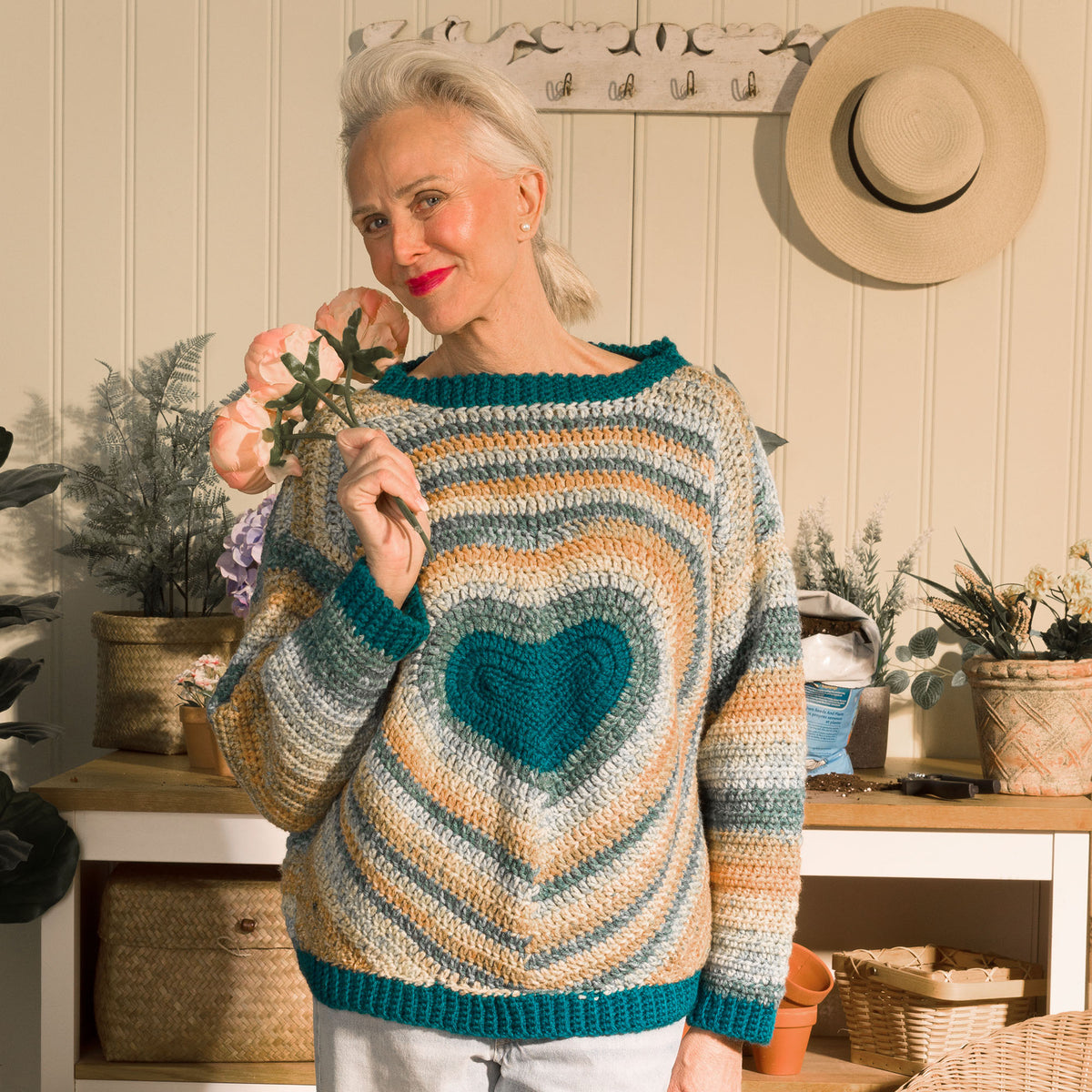 Crochet From The Heart Sweater made using Red Heart yarn