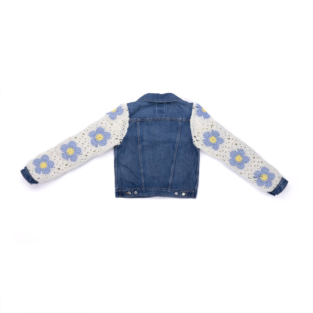Crochet Upcycled Denim Jacket made using Red Heart yarn