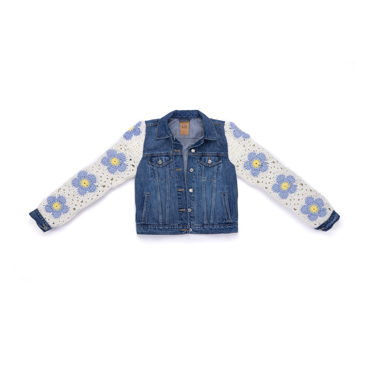 Crochet Upcycled Denim Jacket made using Red Heart yarn