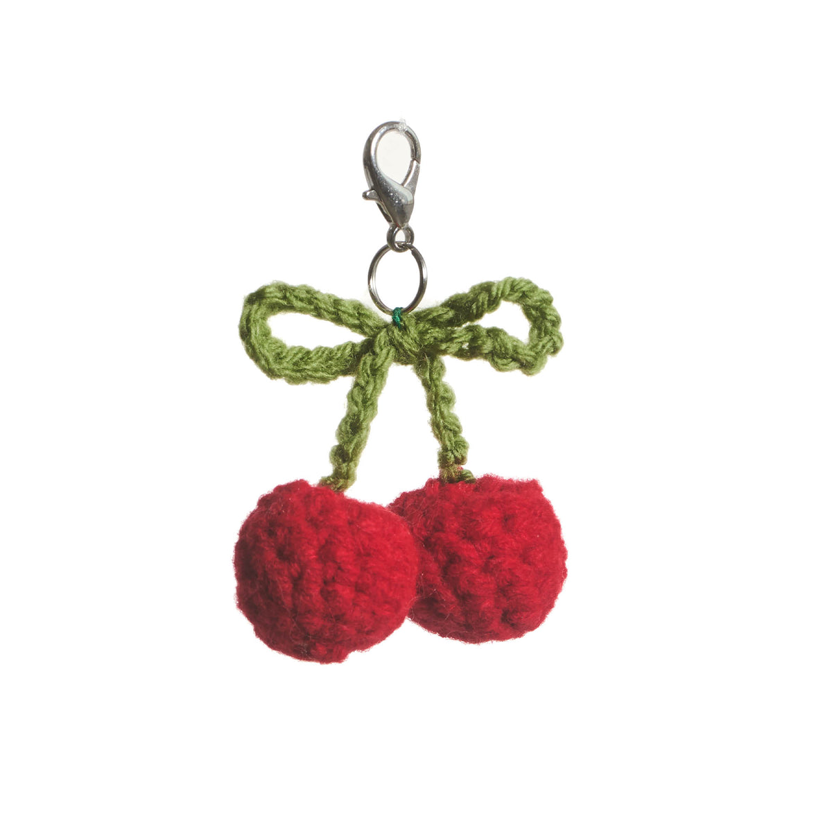 Sweet Cherries Crochet Bag Charm made using Red Heart yarn