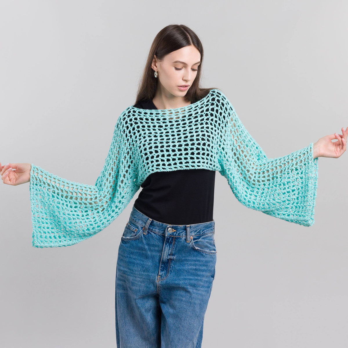 Crochet Lumina Mesh Sleeves made using Red Heart yarn