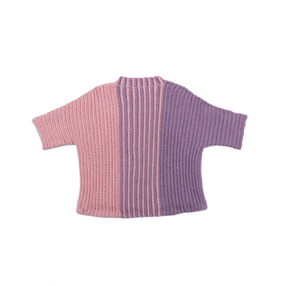 Red Heart Split Decision Crochet Top Crochet sweater with purple and pink gradient made using Red Heart Yarns.