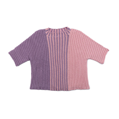 Red Heart Split Decision Crochet Top Crochet sweater with purple and pink gradient made using Red Heart Yarns.