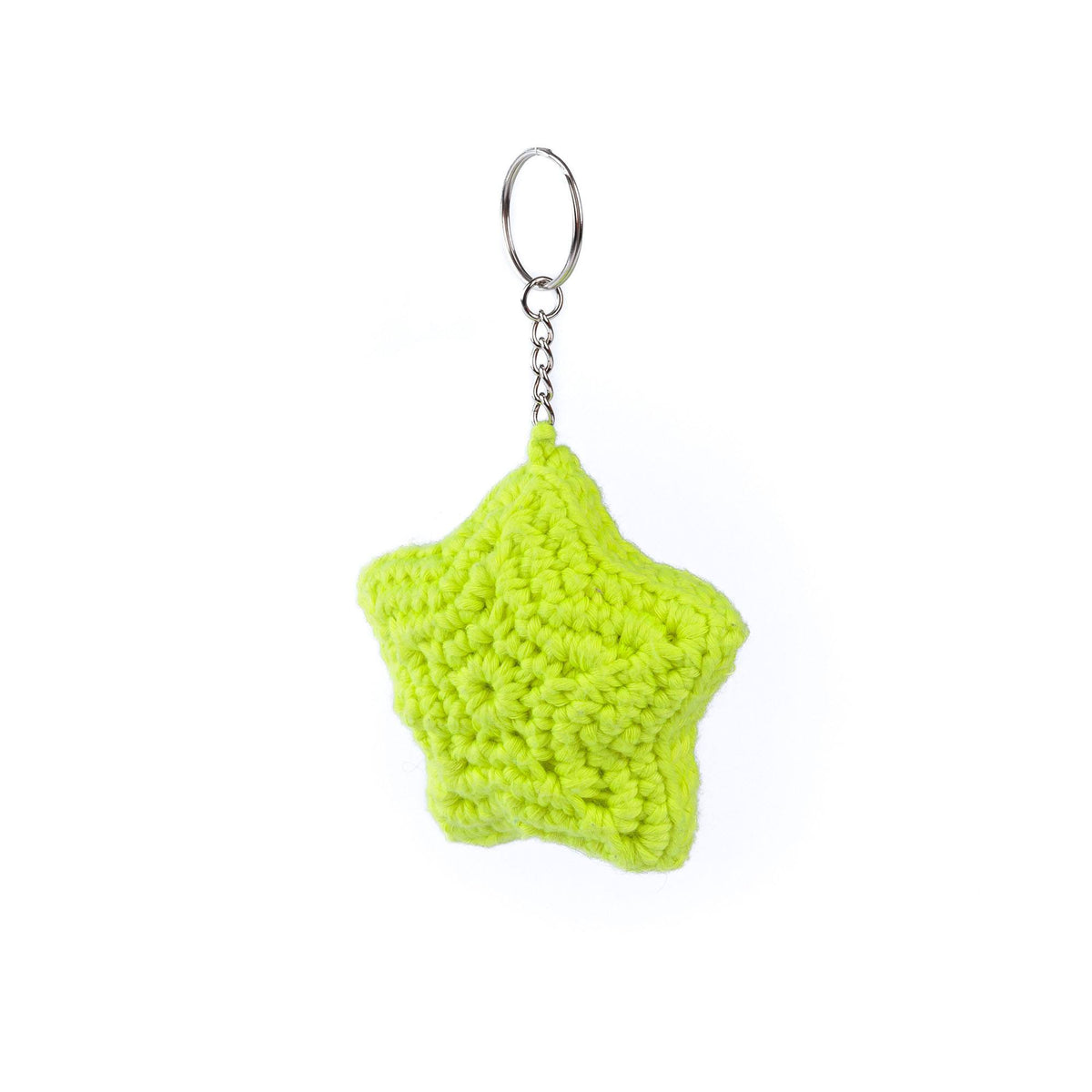 Super Glowing Star Charm made using Red Heart yarn