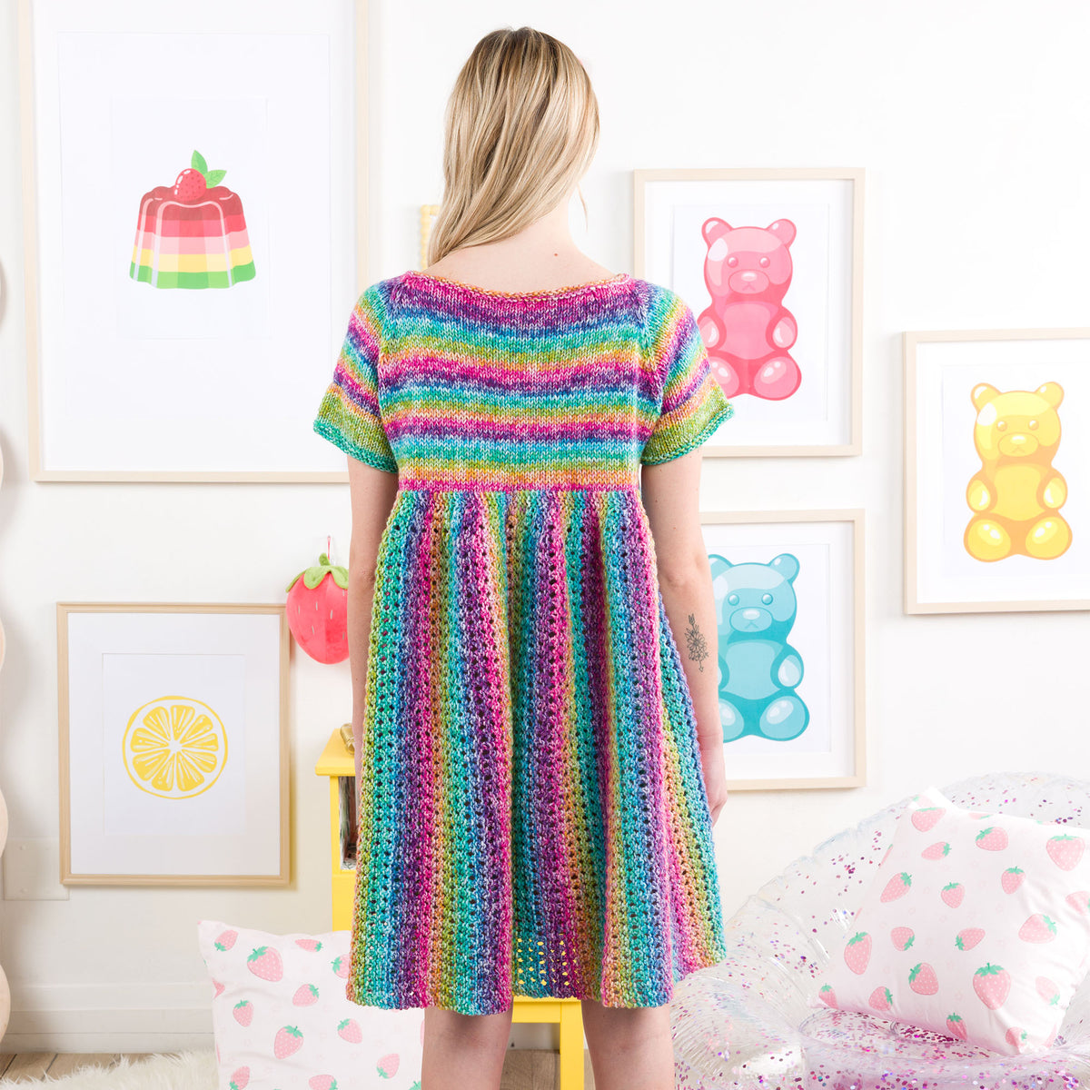 Bitty Stripes Baby Doll Knit Tunic made using Red Heart yarn