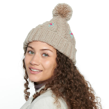 Red Heart Embroidered Cable Knit Hat Knit Hat made in Red Heart Super Saver Yarn