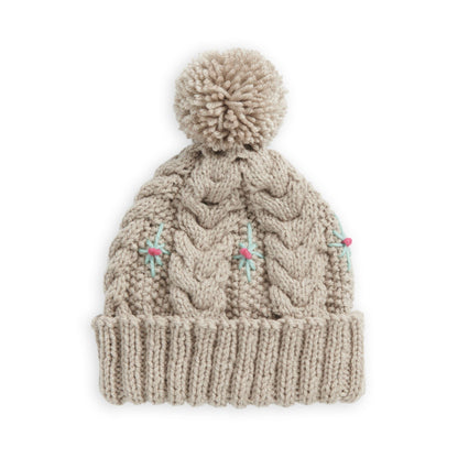 Red Heart Embroidered Cable Knit Hat Knit Hat made in Red Heart Super Saver Yarn