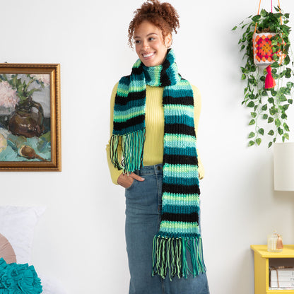 Red Heart Striped As You Go Shaker Knit Scarf Knit Scarf made in Red Heart All in One Granny Square Yarn
