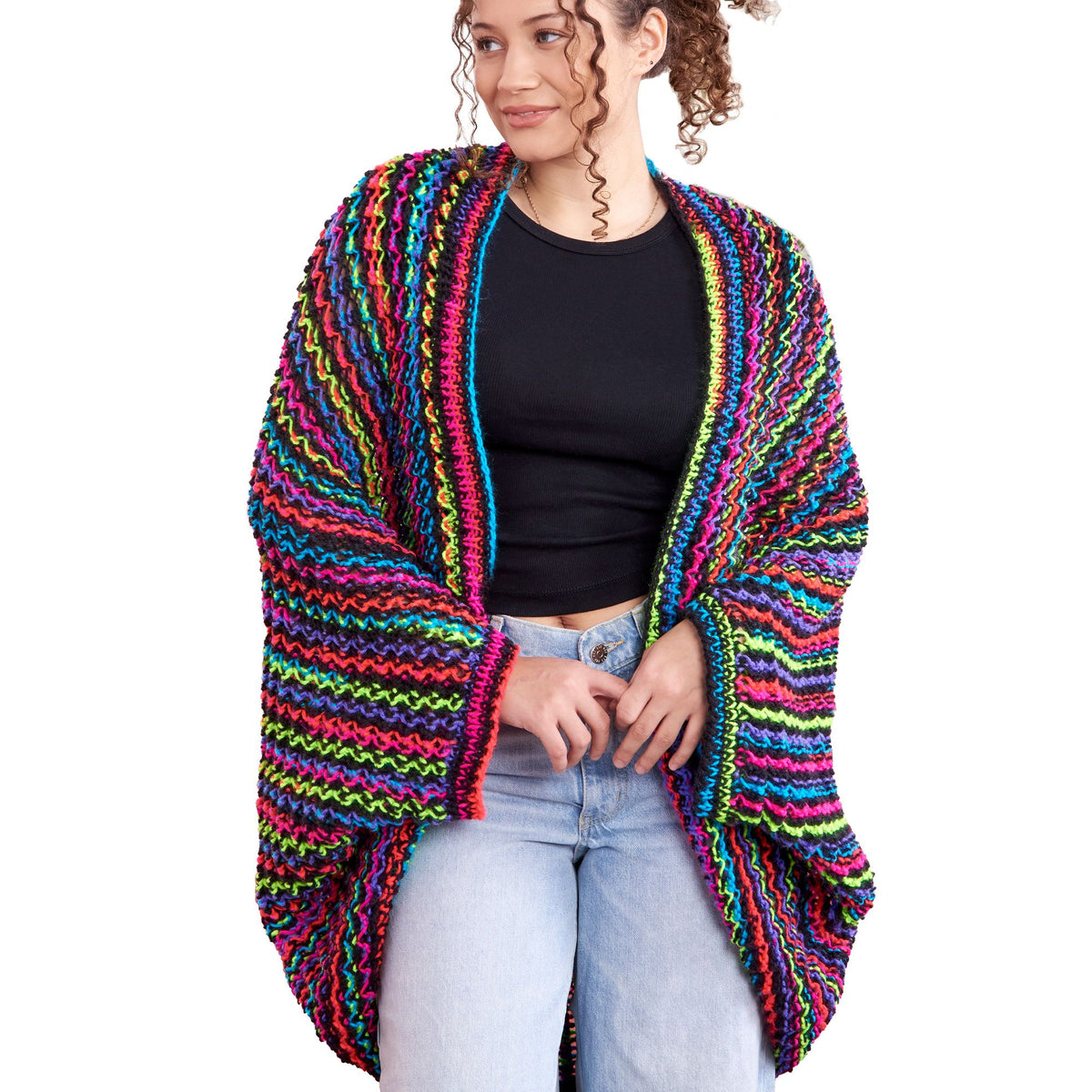 Knit Cardigan made in Red Heart Super Saver Stripes Yarn