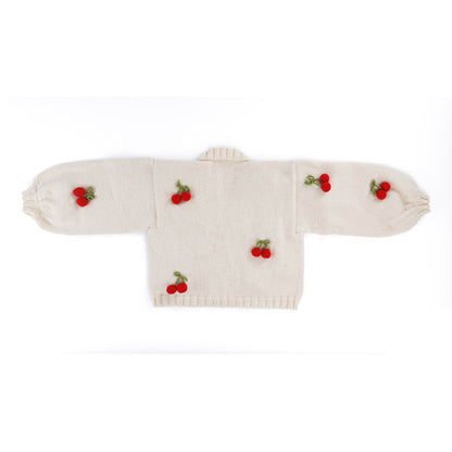 Red Heart Knit Cardigan with Crochet Cherry Knit Cardigan With Crochet Cherry made using Red Heart yarn