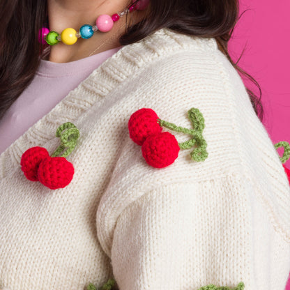 Red Heart Knit Cardigan with Crochet Cherry Knit Cardigan With Crochet Cherry made using Red Heart yarn