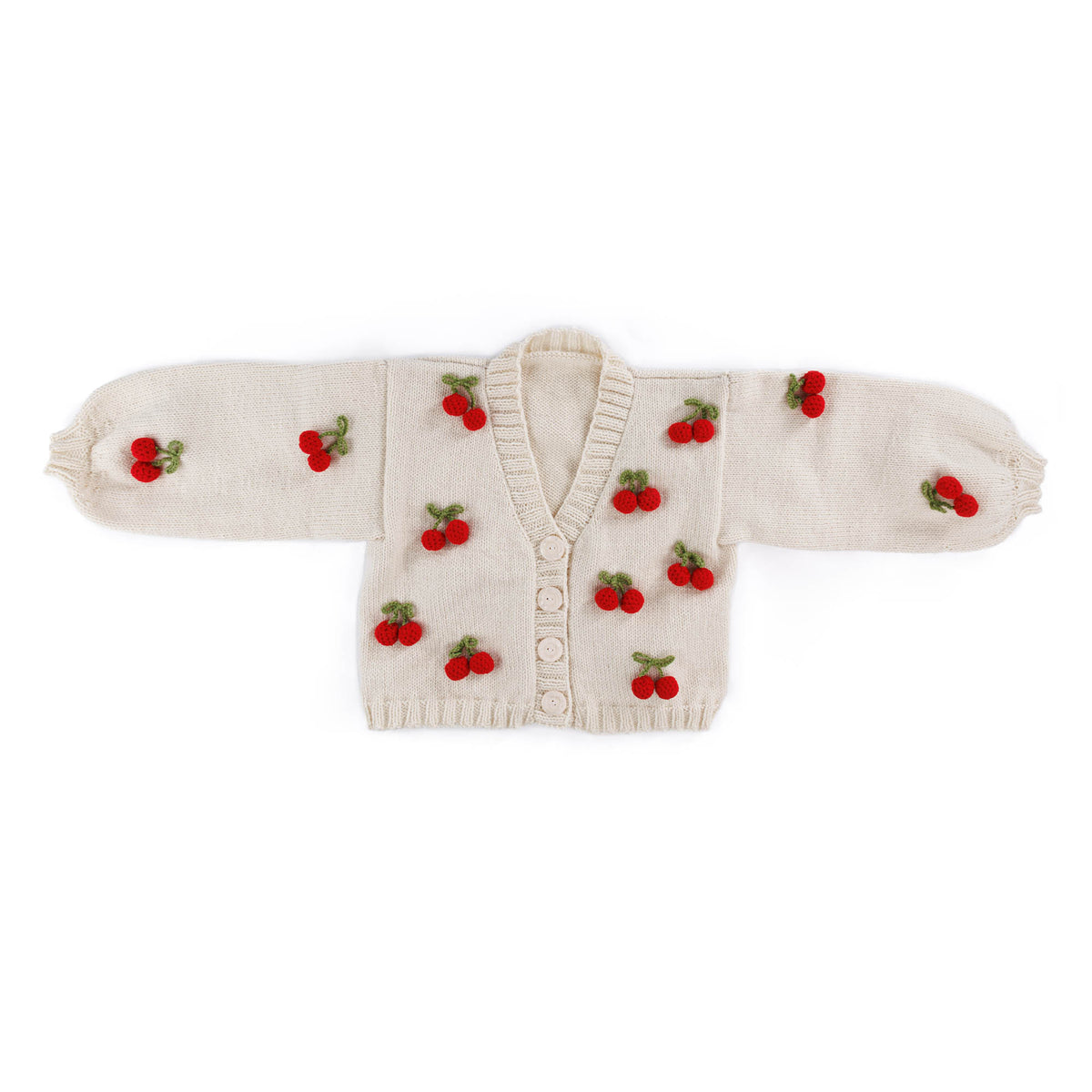 Knit Cardigan With Crochet Cherry made using Red Heart yarn
