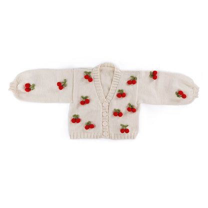 Red Heart Knit Cardigan with Crochet Cherry Knit Cardigan With Crochet Cherry made using Red Heart yarn