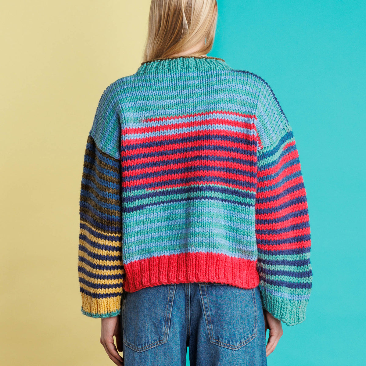 Stripes For Beginner Knit Pullover made using Red Heart yarn