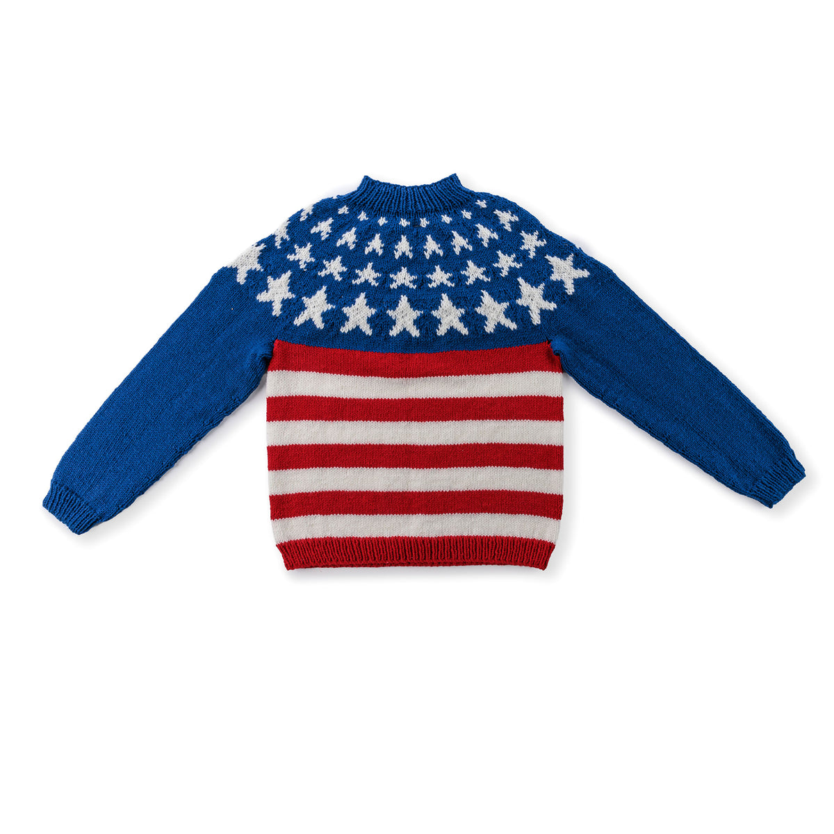 Years Of History Knit United Pullover made using Red Heart yarn in a styled lifestyle setting