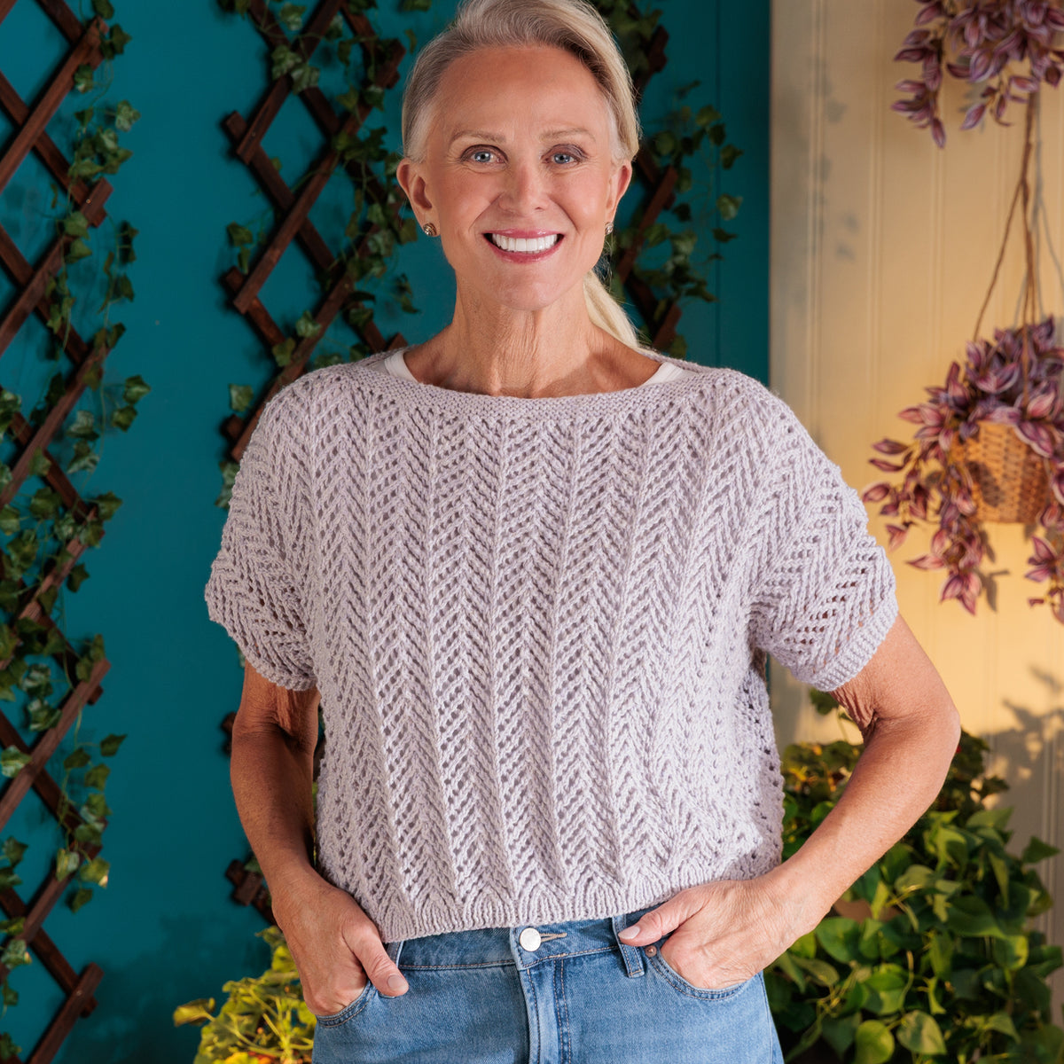 Chevron Lace Knit Top made using Red Heart yarn