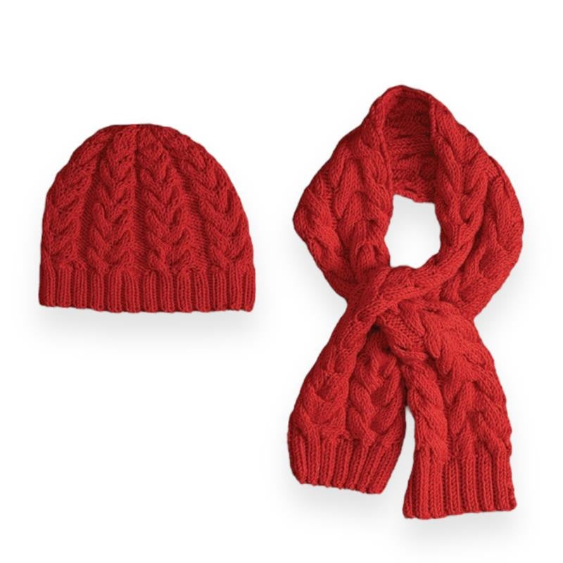 Knit Cable Beanie & Scarf made using Red Heart yarn