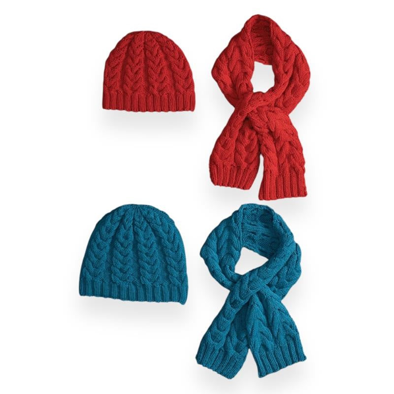 Knit Cable Beanie & Scarf made using Red Heart yarn